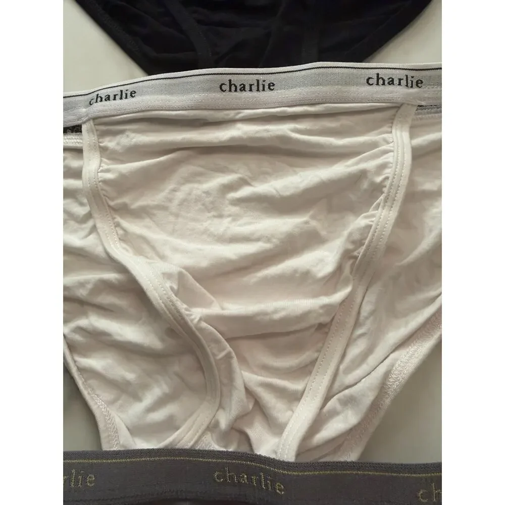 NEW 3 PC Set Charlie By MZ Mens Minimal Muscle Bikini Briefs Black White Grey M